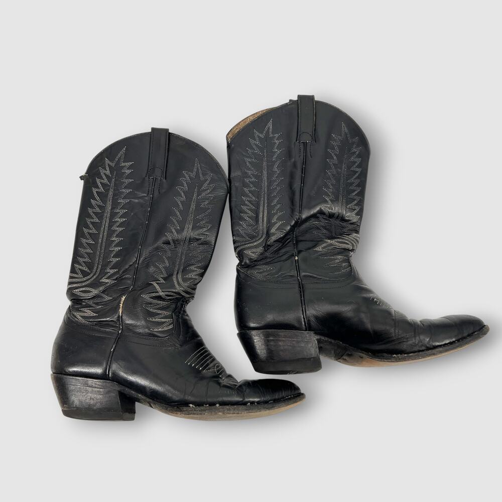 Vintage Cowtown Black Leather Western Cowboy Boots Men’s 9D Handmade USA - Picture 2 of 10